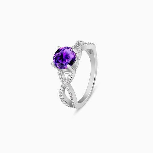 925 Sterling Silver Amethyst Wave Ring | Purple Stone Ring | Adjustable Silver Ring | February Birthstone Gift