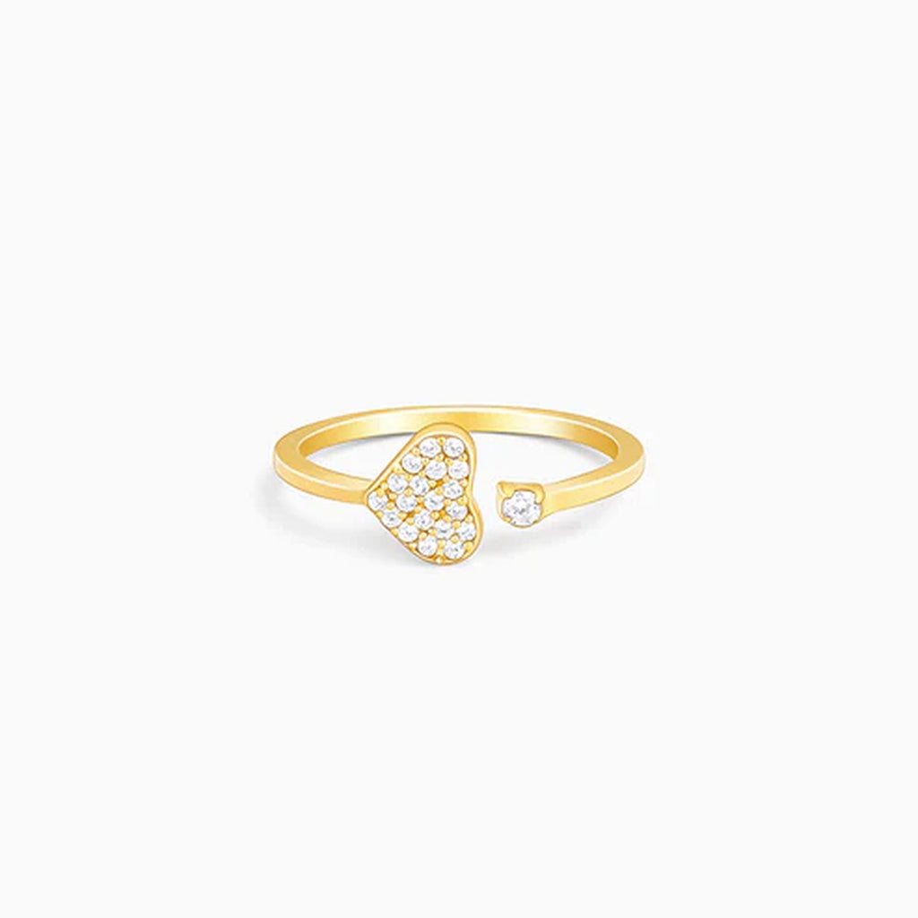 Gold Heart Ring, 925 Sterling Silver Adjustable Zircon Ring