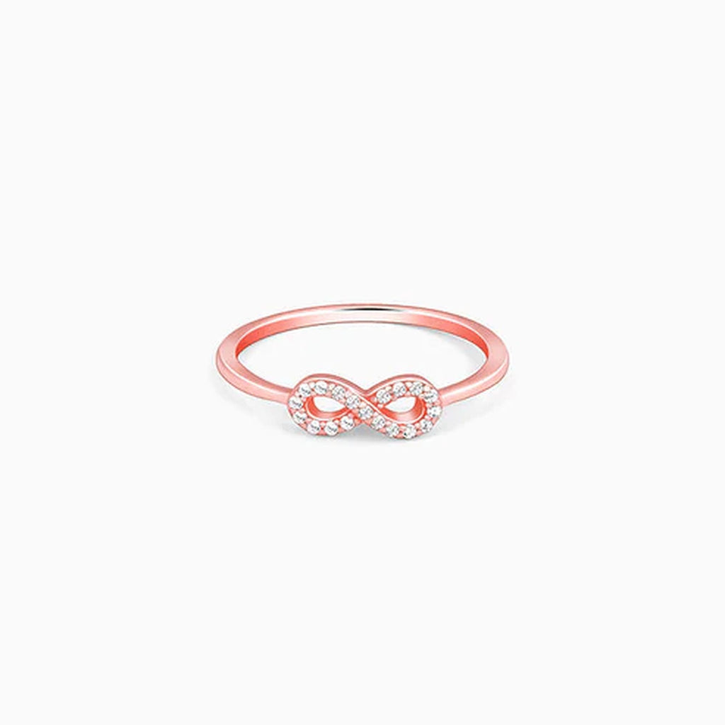 Rose Gold Infinity Ring, Zircon Sterling Silver Adjustable Band
