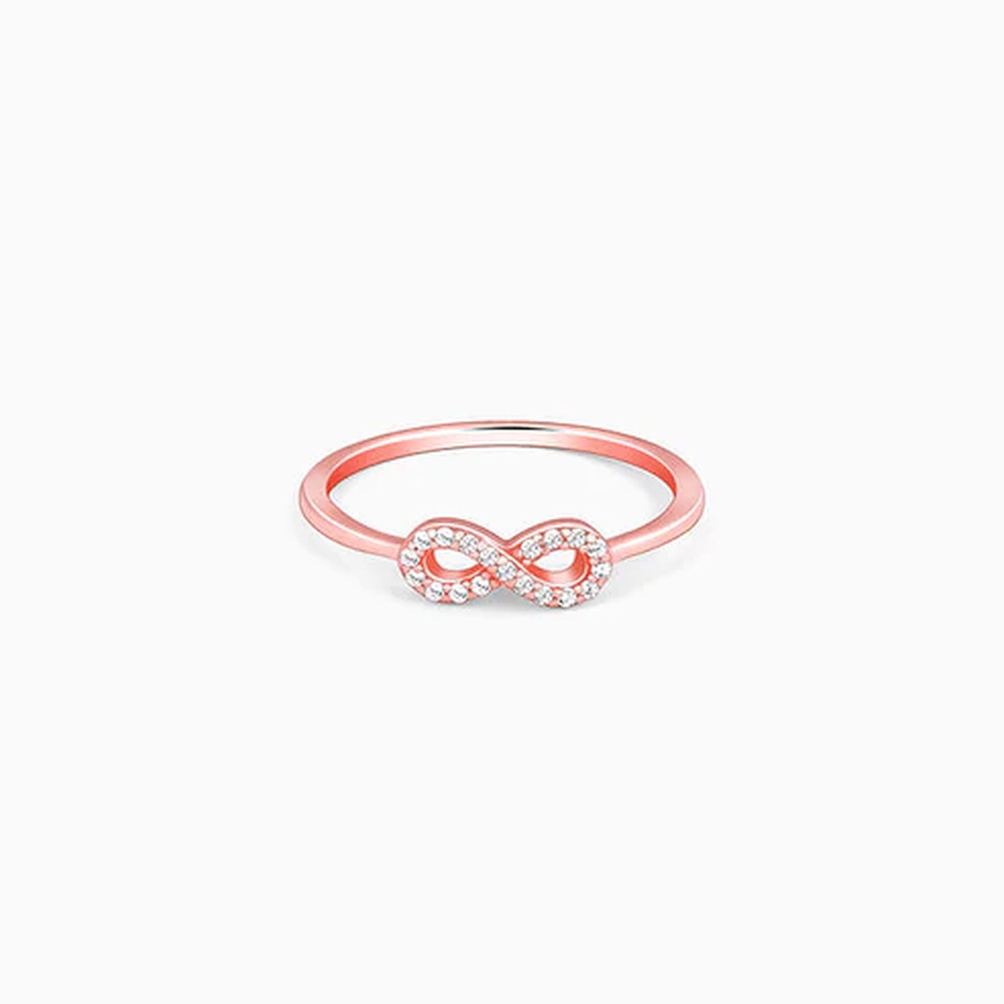 Rose Gold Infinity Ring, Zircon Sterling Silver Adjustable Band
