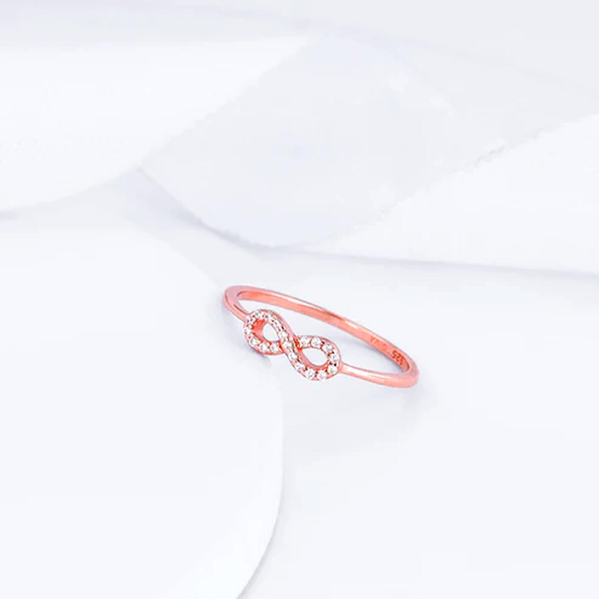 Rose Gold Infinity Ring, Zircon Sterling Silver Adjustable Band