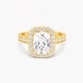 Golden Classic Solitaire Ring – 925 Sterling Silver Gold Plated Halo Engagement Ring, Oval Cut CZ Diamond, Bridal Promise Ring, Gift for Her