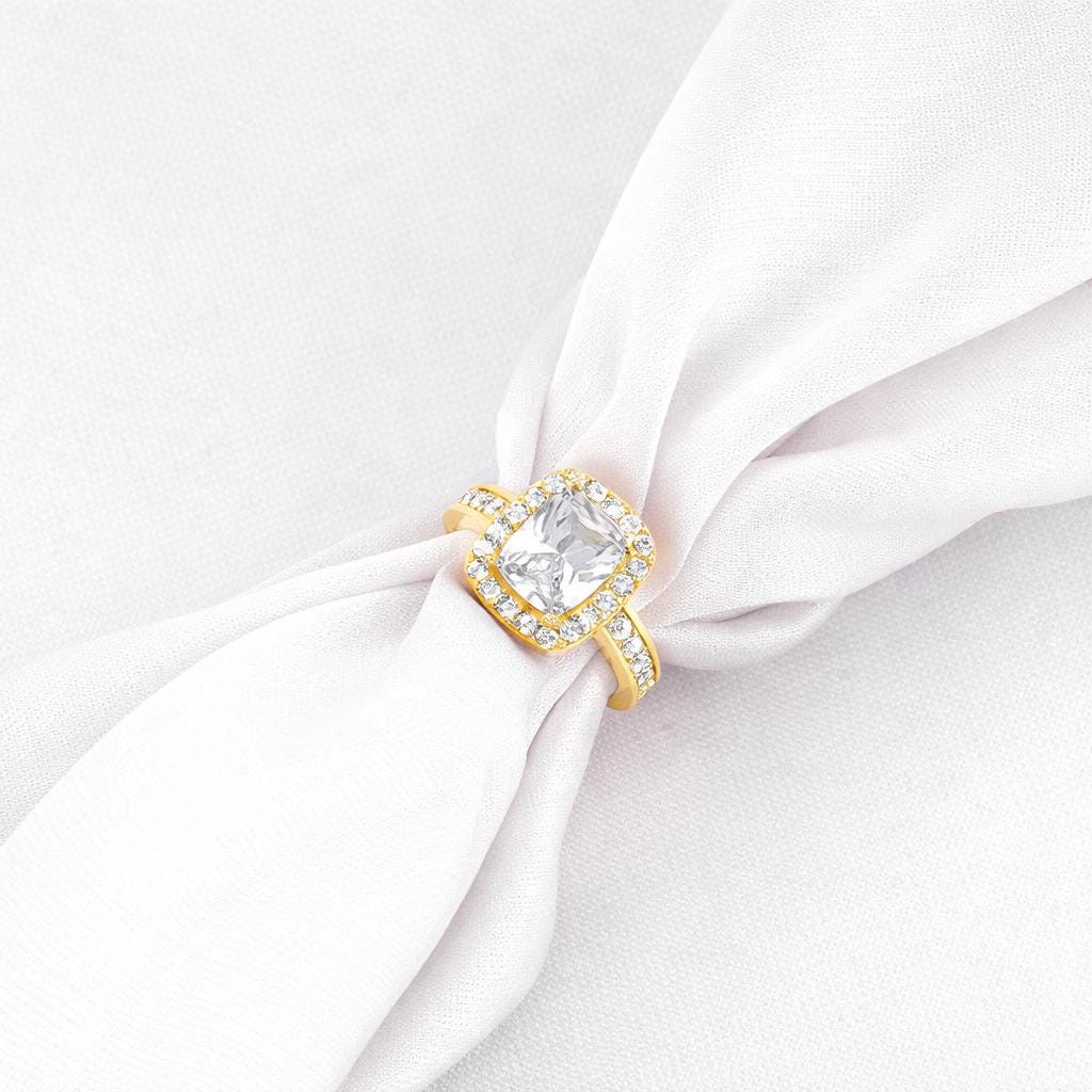 Golden Classic Solitaire Ring – 925 Sterling Silver Gold Plated Halo Engagement Ring, Oval Cut CZ Diamond, Bridal Promise Ring, Gift for Her