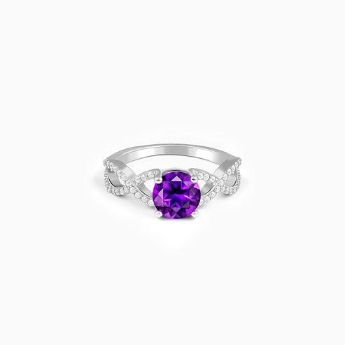 925 Sterling Silver Amethyst Wave Ring | Purple Stone Ring | Adjustable Silver Ring | February Birthstone Gift