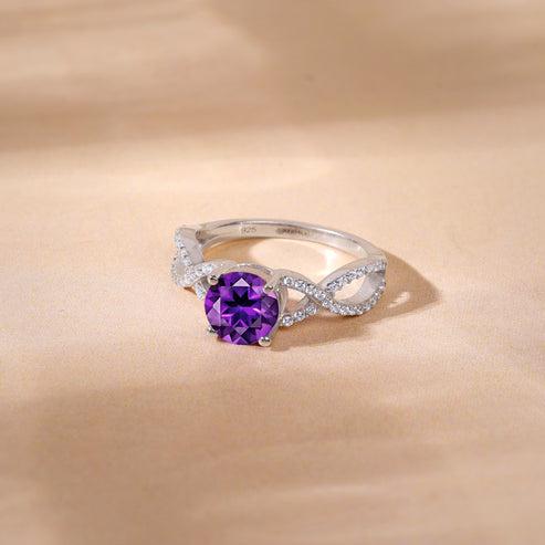 925 Sterling Silver Amethyst Wave Ring | Purple Stone Ring | Adjustable Silver Ring | February Birthstone Gift