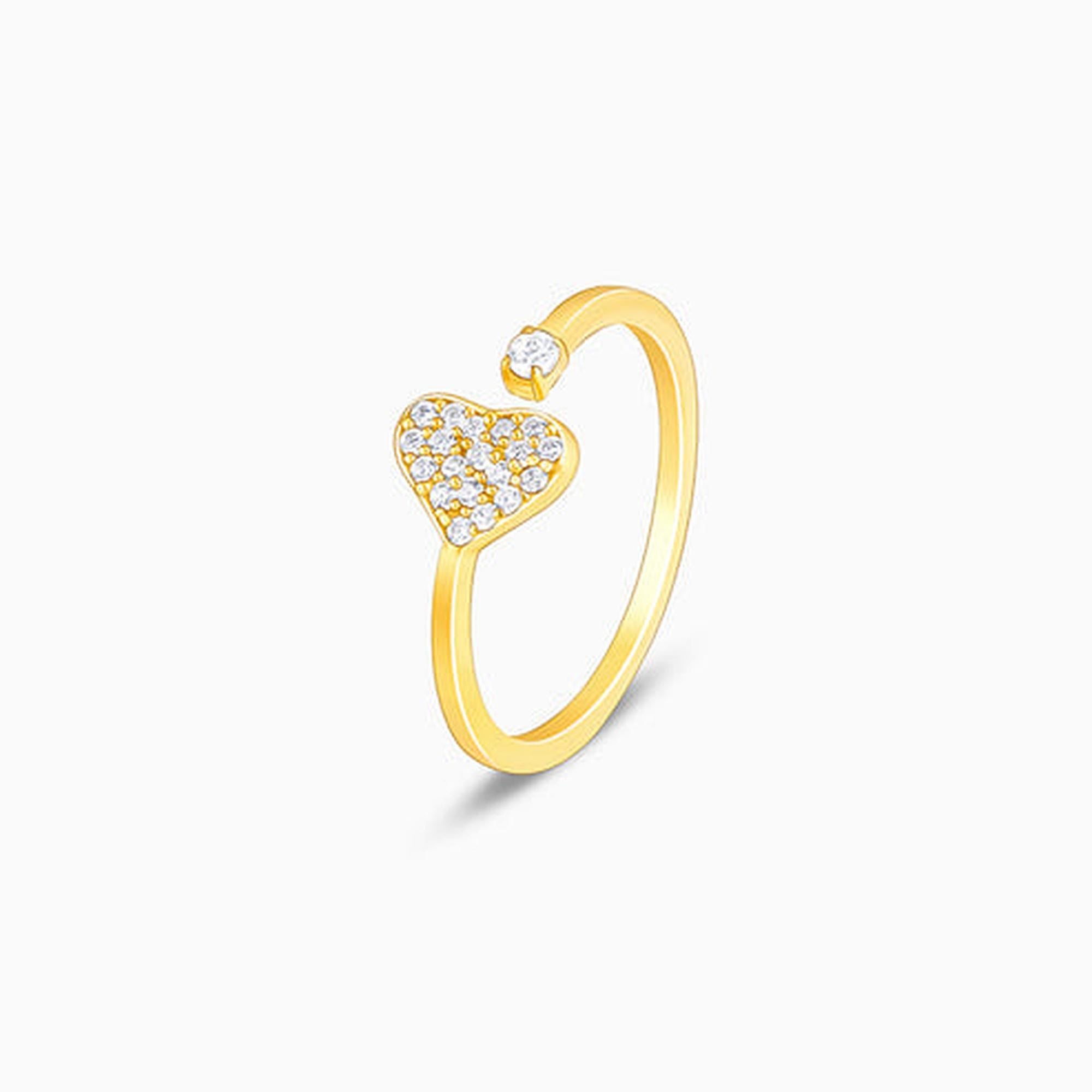 Gold Heart Ring, 925 Sterling Silver Adjustable Zircon Ring