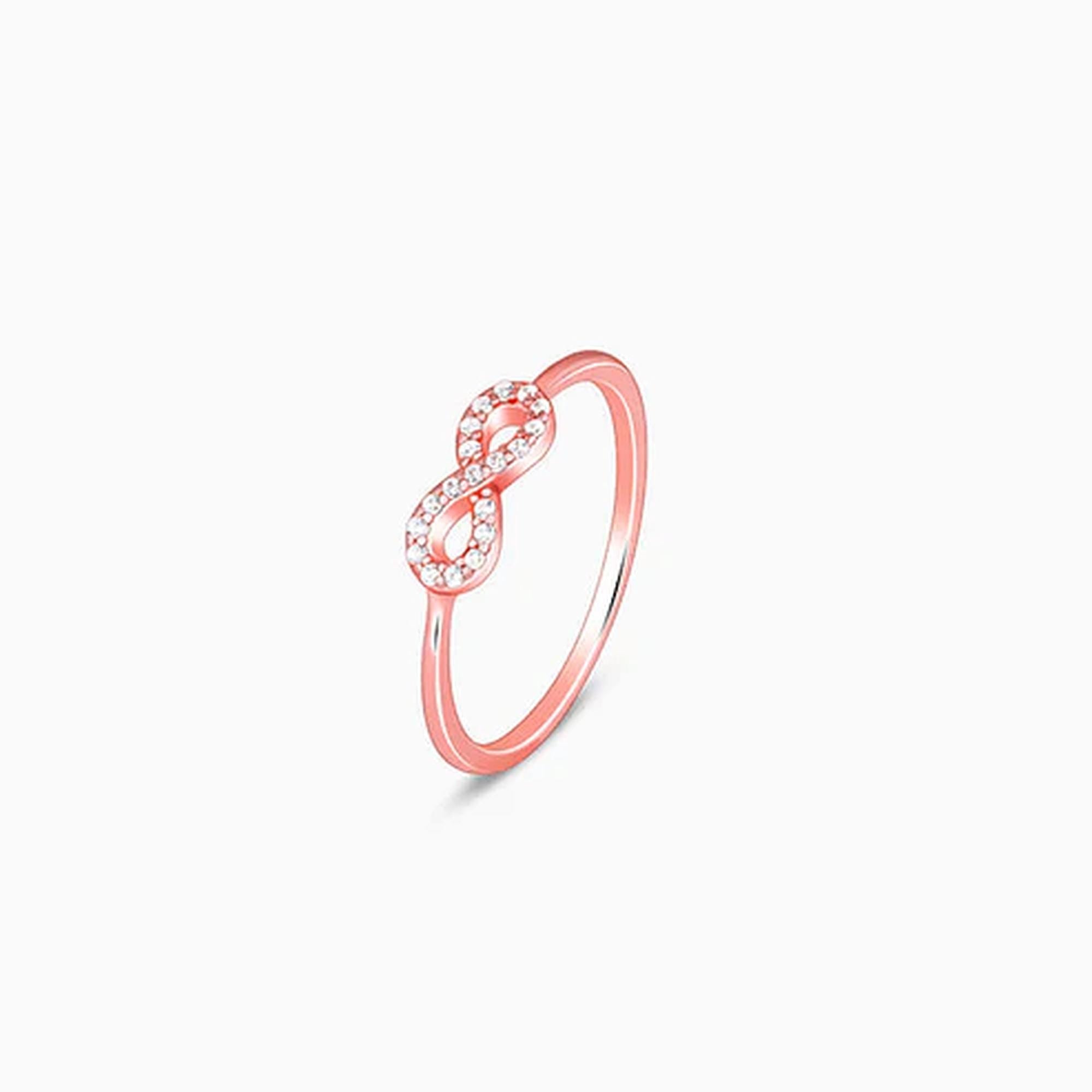 Rose Gold Infinity Ring, Zircon Sterling Silver Adjustable Band