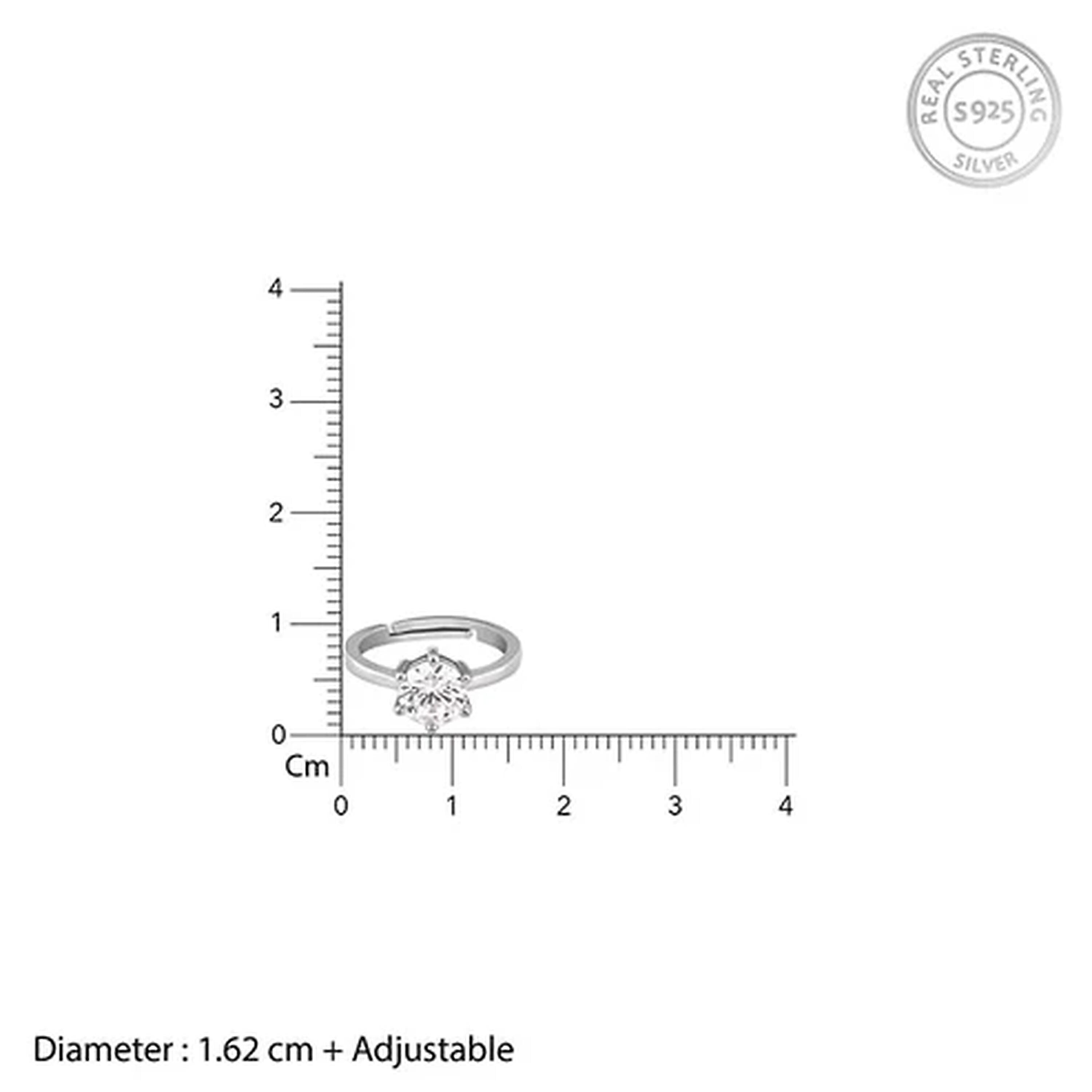Adjustable CZ Diamond 925 Sterling Silver Solitaire Ring