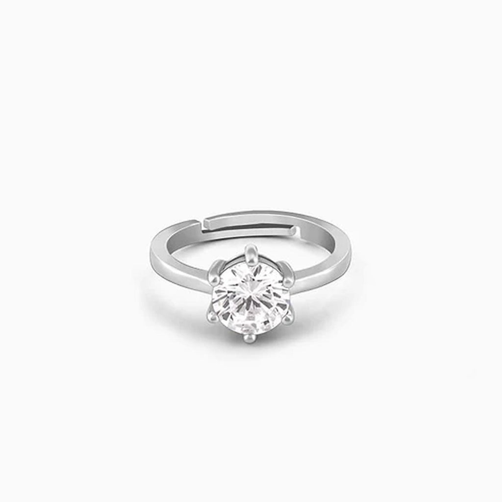 Adjustable CZ Diamond 925 Sterling Silver Solitaire Ring