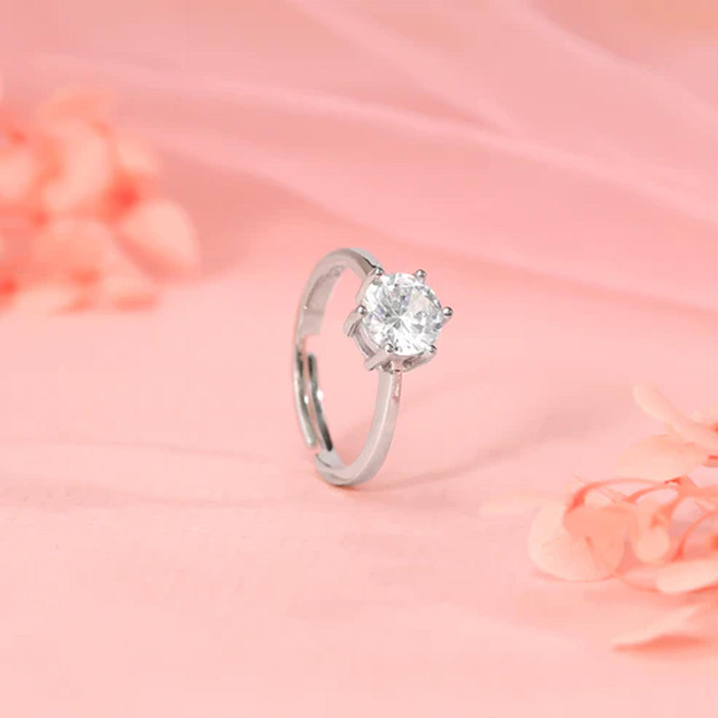 Adjustable CZ Diamond 925 Sterling Silver Solitaire Ring