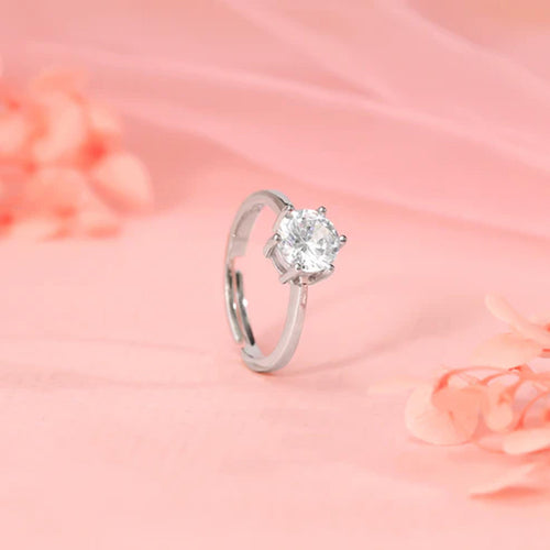Adjustable CZ Diamond 925 Sterling Silver Solitaire Ring