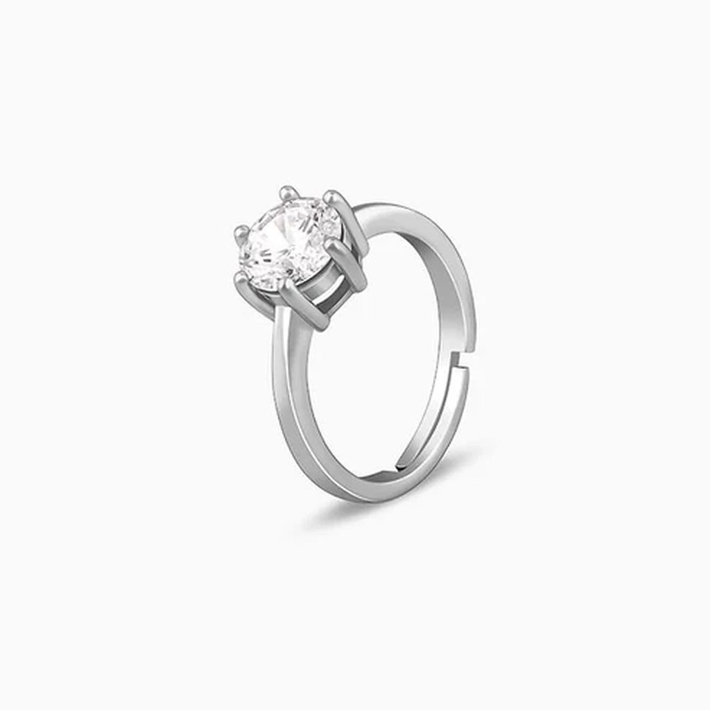 Adjustable CZ Diamond 925 Sterling Silver Solitaire Ring
