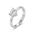 Sterling Silver Heart Zircon Ring, Minimalist Adjustable Promise Band