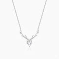 Sterling Silver Deer Antler Heart Necklace, Zircon Crystal Pendant, Romantic Jewelry