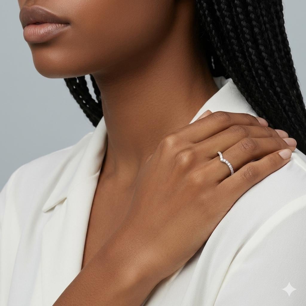 Sterling Silver V Shape Chevron Ring, Dainty Stacking CZ Band