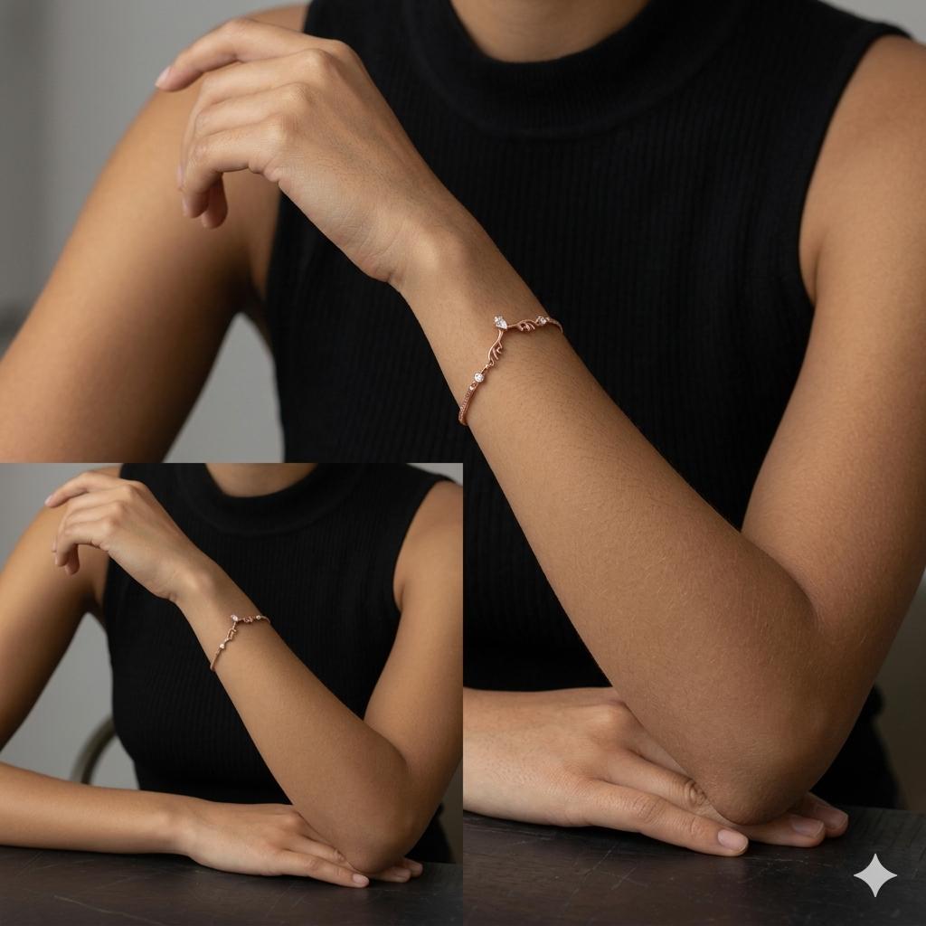 Rose Gold Deer Antler CZ Bracelet, 925 Sterling Silver Nature Jewelry