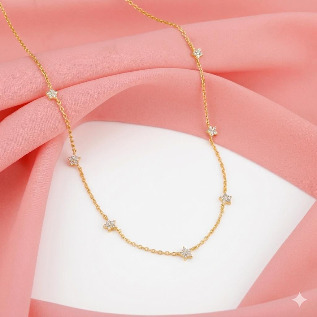 Gold Plated Sterling Silver Star Necklace, Zircon Constellation Chain (43.5cm + 6cm)