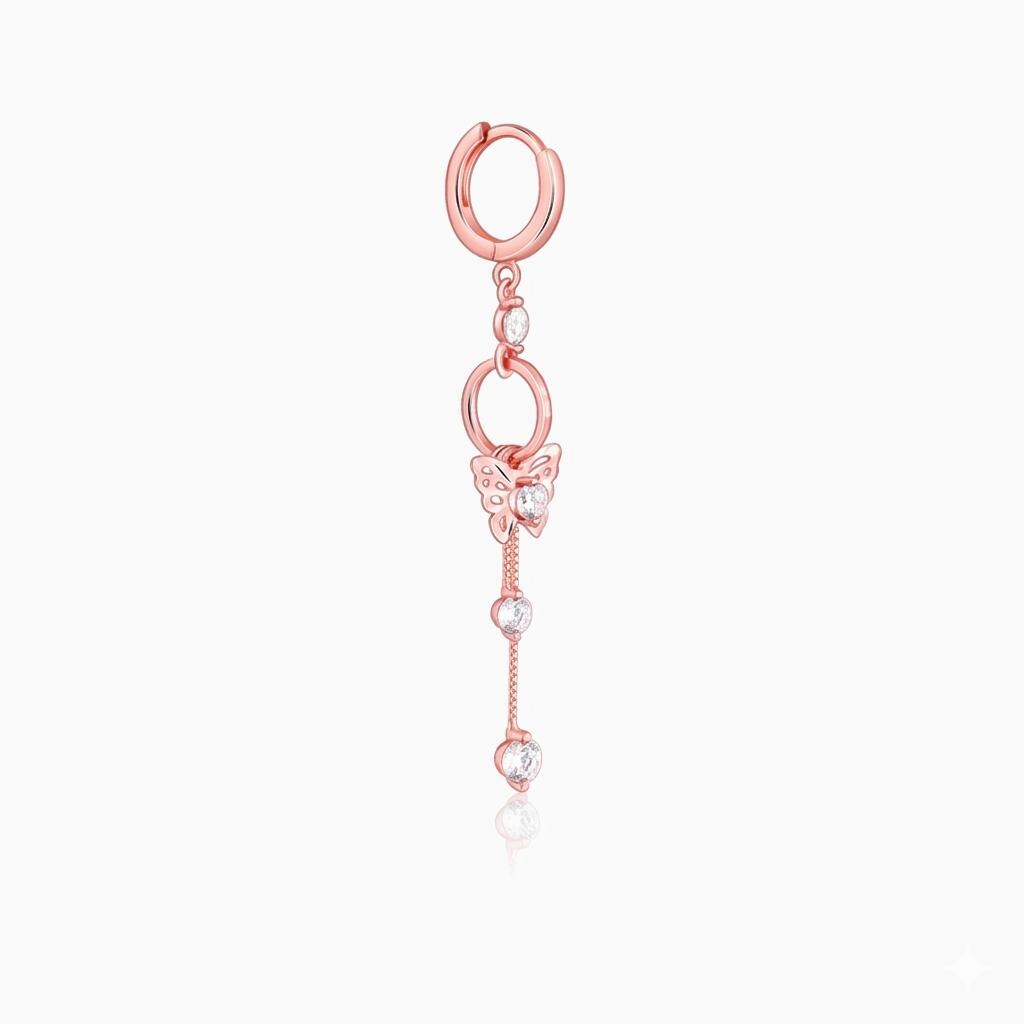 Rose Gold Butterfly Drop Earrings, Sterling Silver CZ Dangle, Minimalist Jewelry