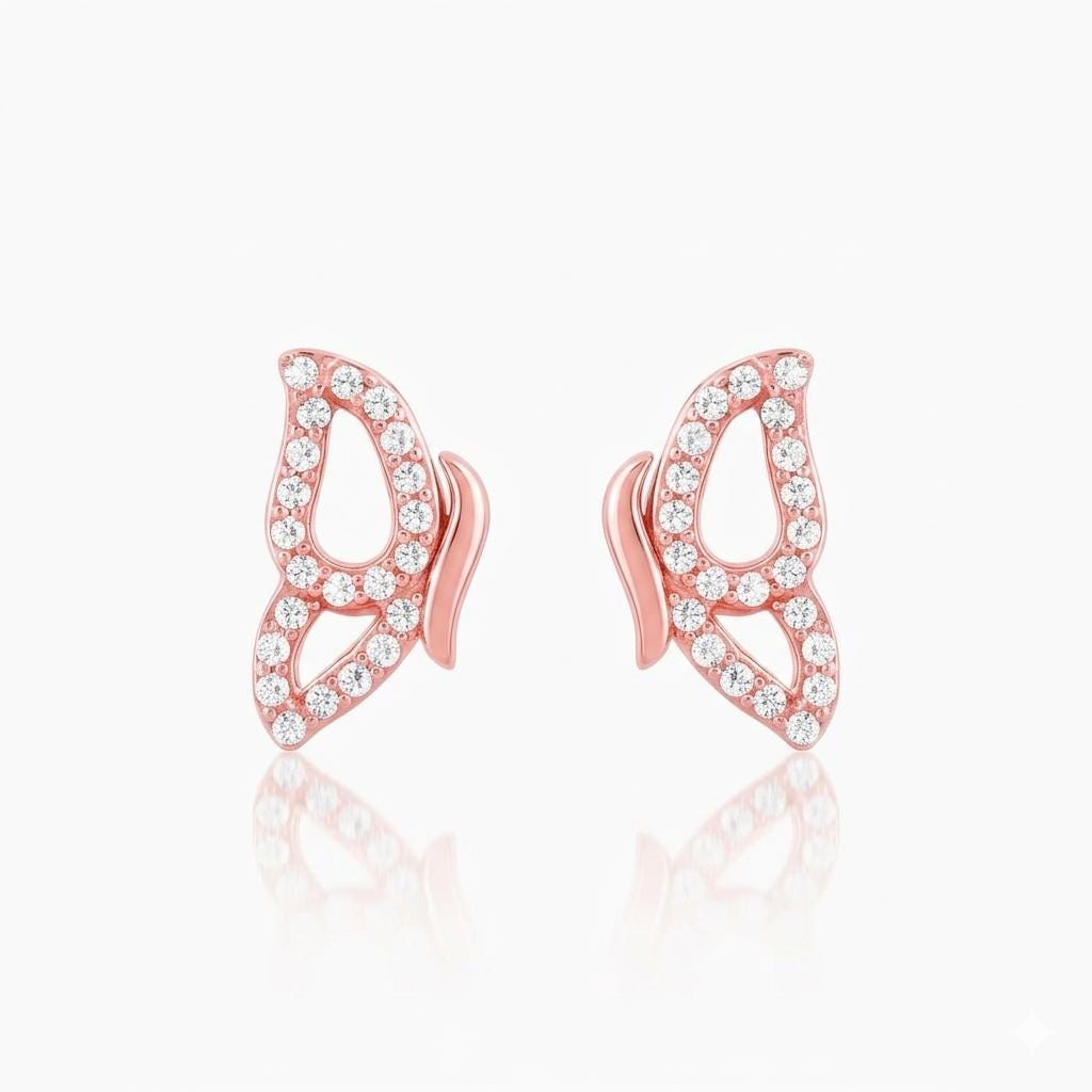 Rose Gold Butterfly Stud Earrings, Sterling Silver CZ, Dainty Nature Jewelry