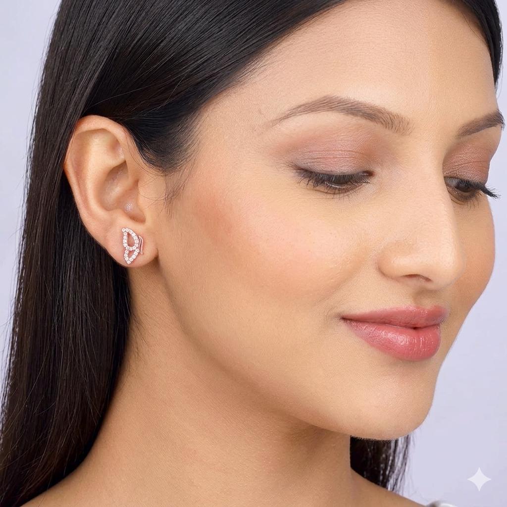 Rose Gold Butterfly Stud Earrings, Sterling Silver CZ, Dainty Nature Jewelry