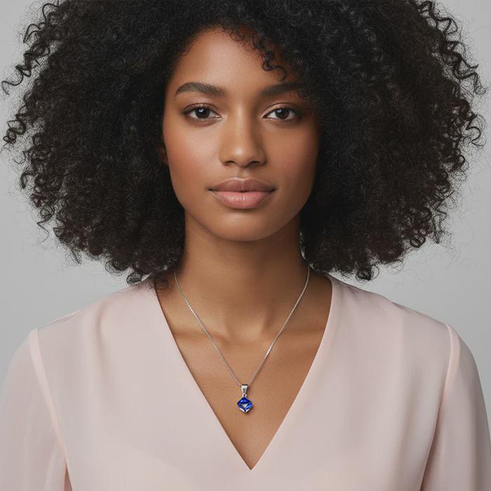 925 Sterling Silver Rhombus Prism Pendant Necklace, Blue Geometric Charm, Minimalist Jewelry