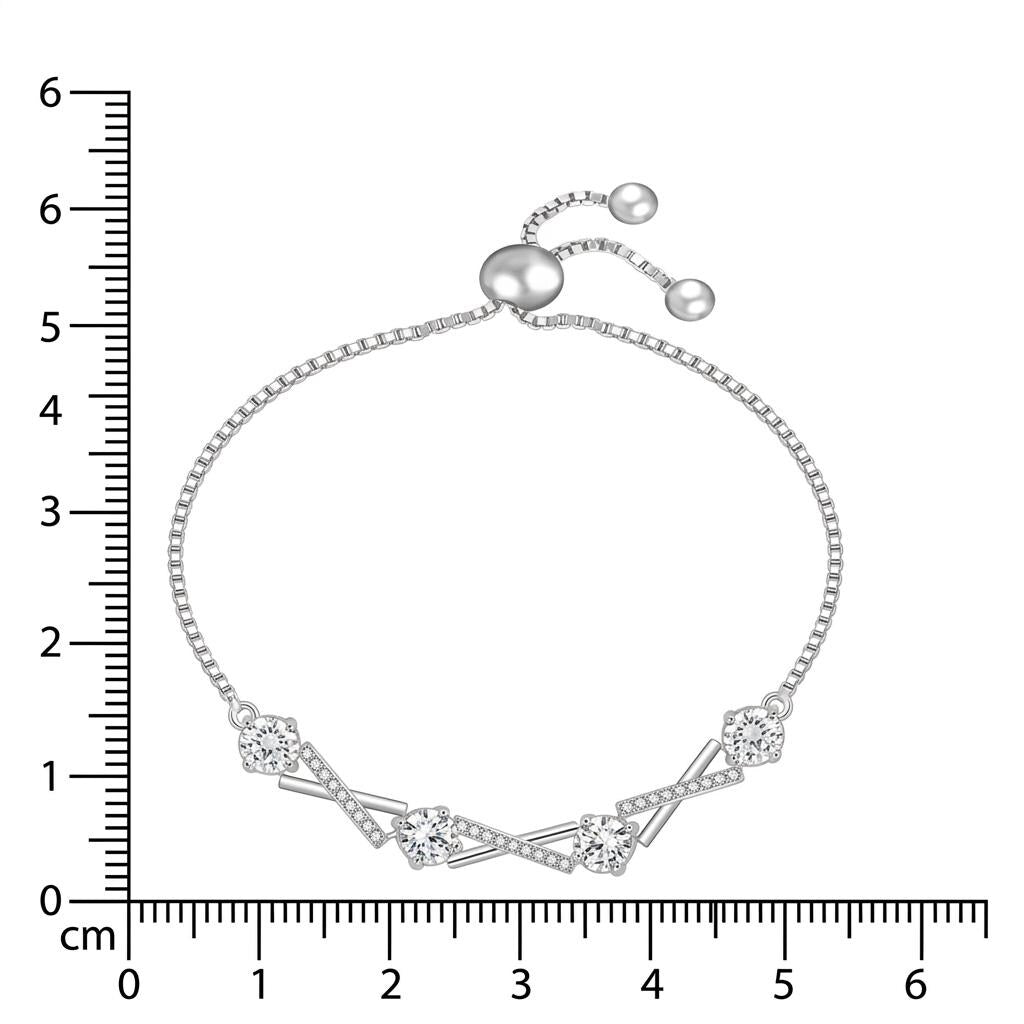 925 Sterling Silver Geometric Zircon Bracelet, Minimalist Dainty Chain Adjustable for Women