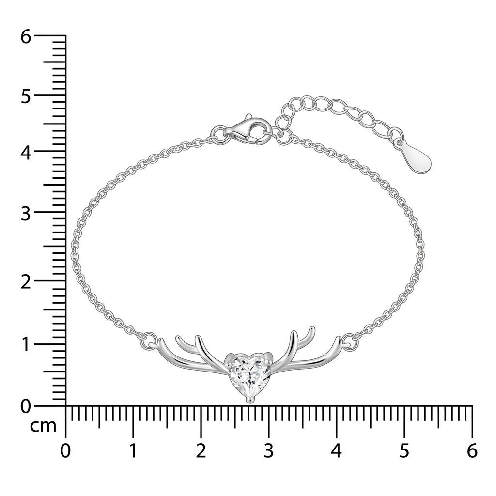 Sterling Silver Heart Antler Bracelet, Dainty Animal Lover Jewelry