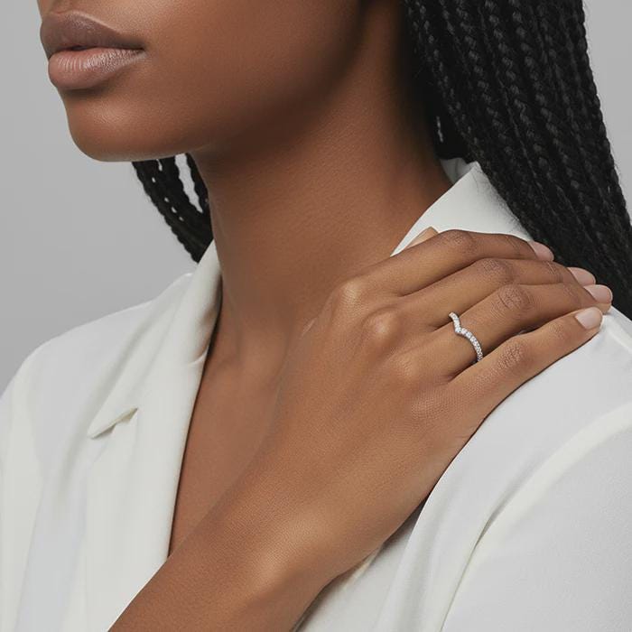 Sterling Silver V Shape Chevron Ring, Dainty Stacking CZ Band