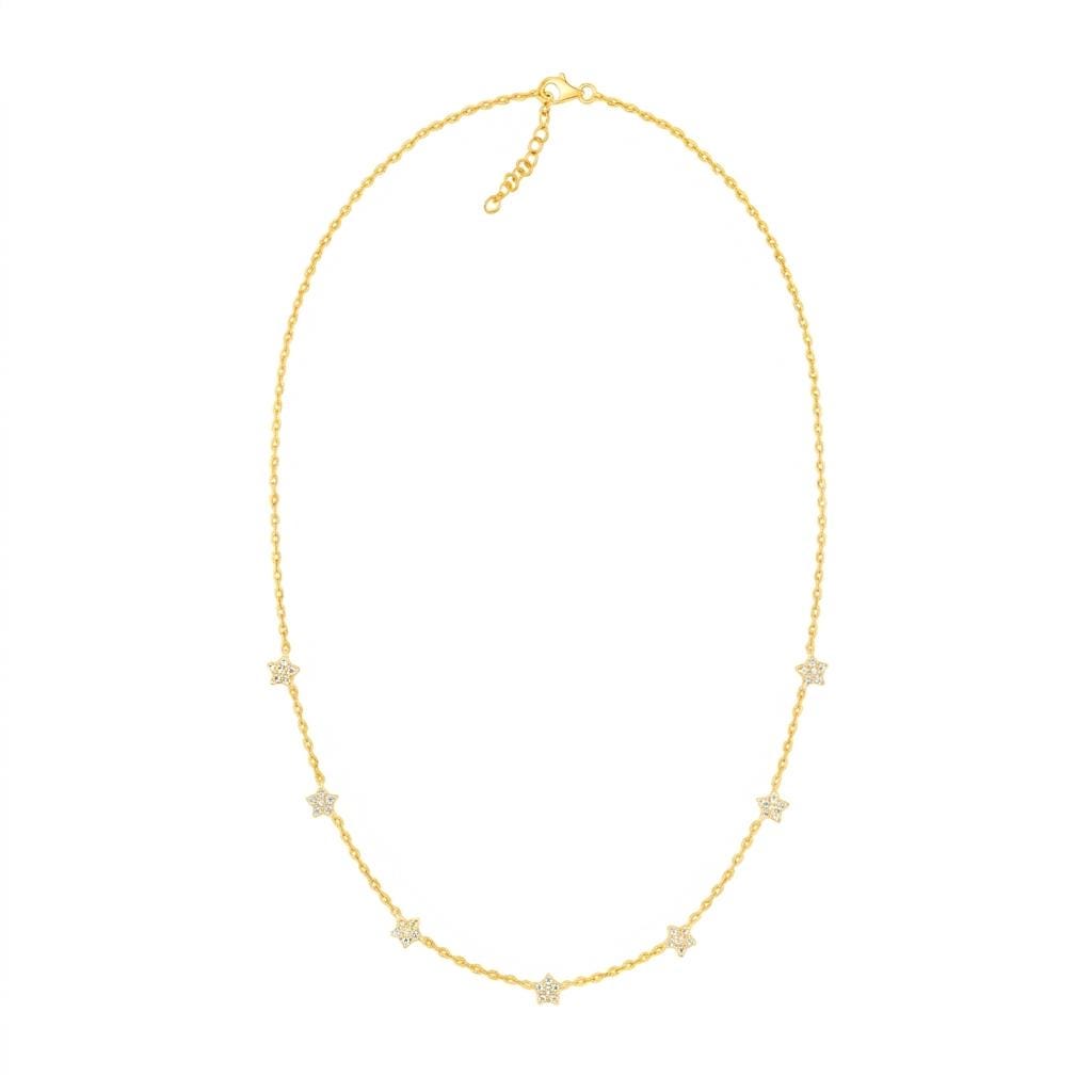 Gold Plated Sterling Silver Star Necklace, Zircon Constellation Chain (43.5cm + 6cm)