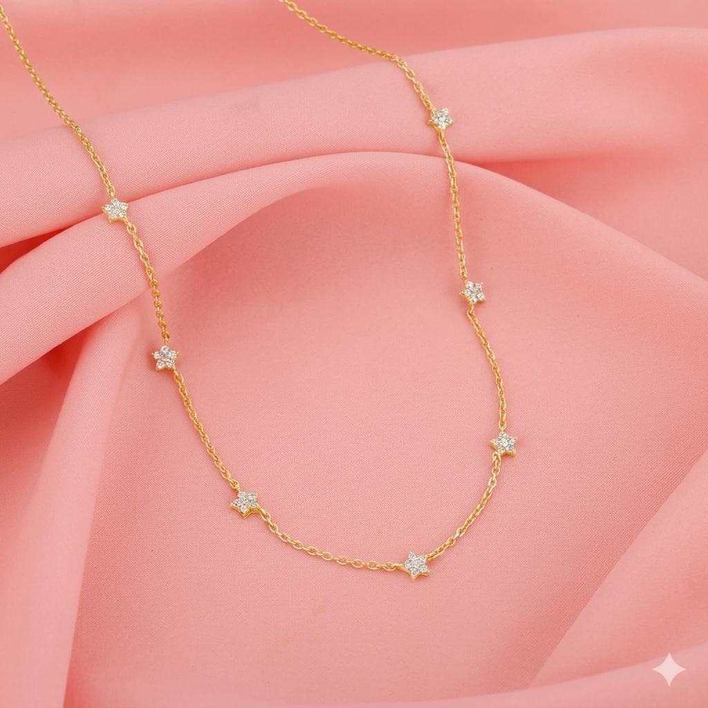 Gold Plated Sterling Silver Star Necklace, Zircon Constellation Chain (43.5cm + 6cm)