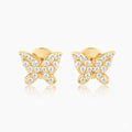 Gold Butterfly Stud Earrings, 925 Sterling Silver, Zircon Accents, Dainty Minimalist Jewelry