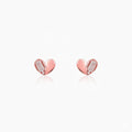 Rose Gold Heart Stud Earrings, CZ Pave, 925 Sterling Silver, Minimalist Everyday Jewelry