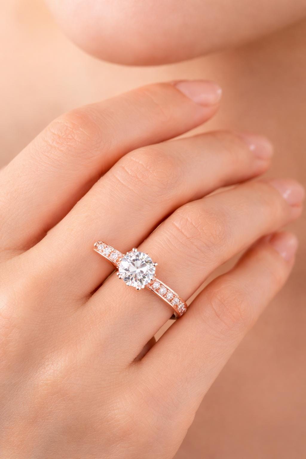 Rose Gold Sterling Silver Zircon Ring, Adjustable Band, Minimalist Promise Ring