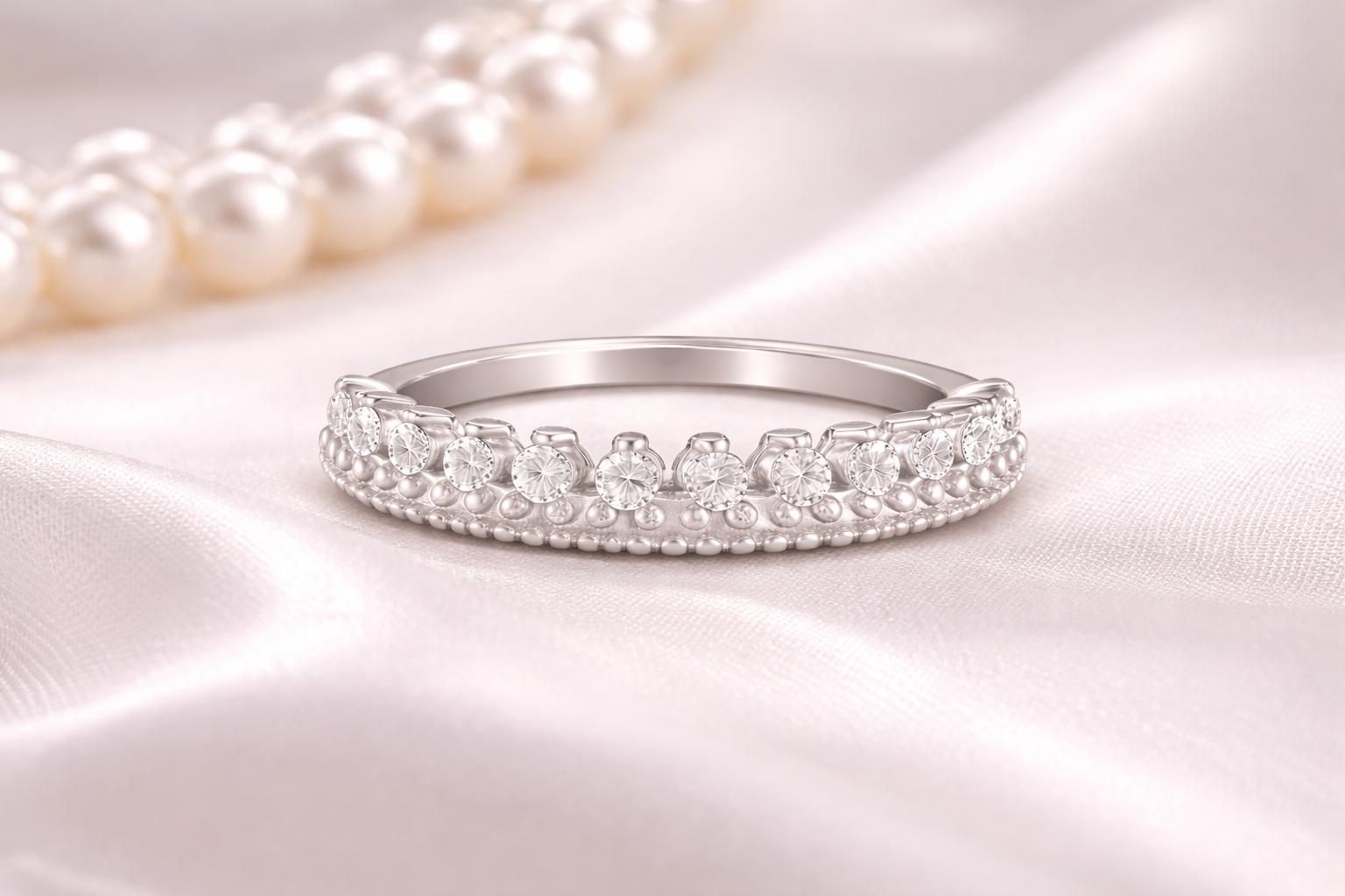 925 Silver Crown Ring, Cubic Zirconia Princess Band, Dainty Fairytale Stacking Ring