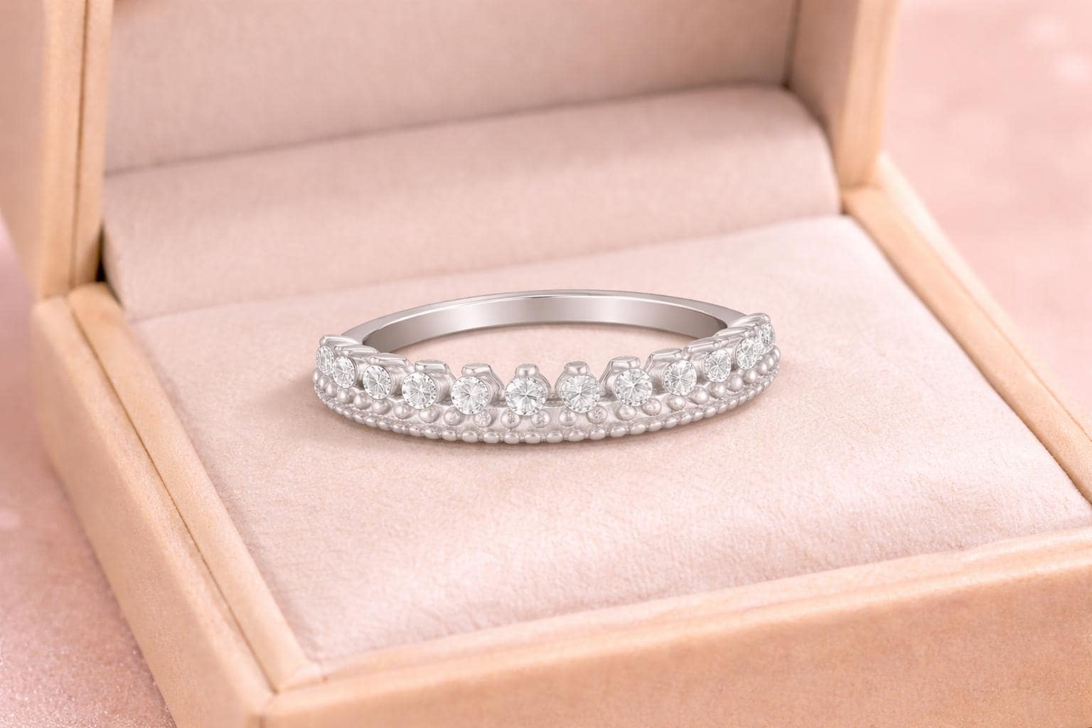 925 Silver Crown Ring, Cubic Zirconia Princess Band, Dainty Fairytale Stacking Ring
