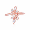 Rose Gold Leaf Branch Ring, Sterling Silver CZ, Nature Inspired Adjustable Dainty Jewelry