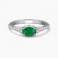 Emerald Green Oval Zircon Ring, 925 Sterling Silver, Pavé Band, Minimalist Engagement Promise Ring