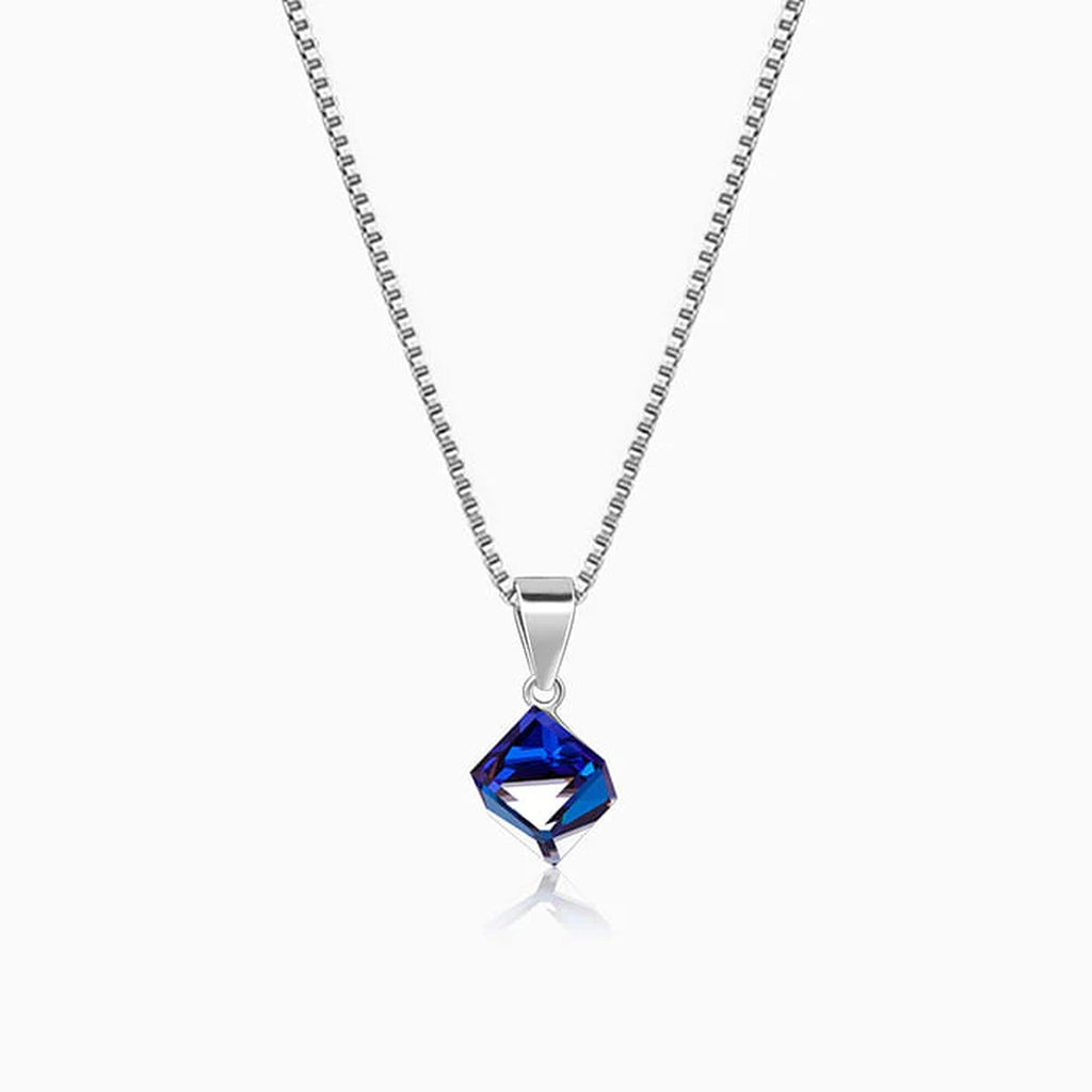 925 Sterling Silver Rhombus Prism Pendant Necklace, Blue Geometric Charm, Minimalist Jewelry