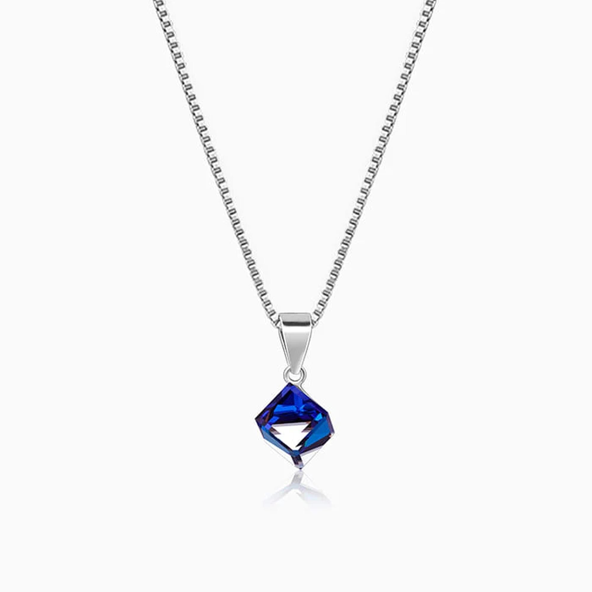 925 Sterling Silver Rhombus Prism Pendant Necklace, Blue Geometric Charm, Minimalist Jewelry