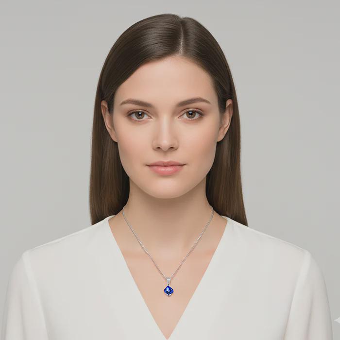 925 Sterling Silver Rhombus Prism Pendant Necklace, Blue Geometric Charm, Minimalist Jewelry