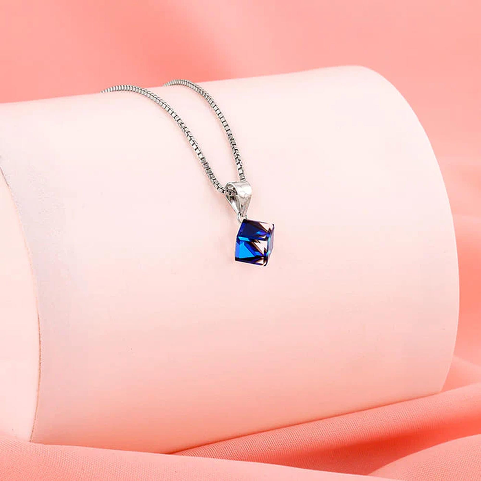 925 Sterling Silver Rhombus Prism Pendant Necklace, Blue Geometric Charm, Minimalist Jewelry