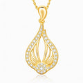 Gold Plated Teardrop Pendant Necklace with Zircons, 925 Sterling Silver Link Chain