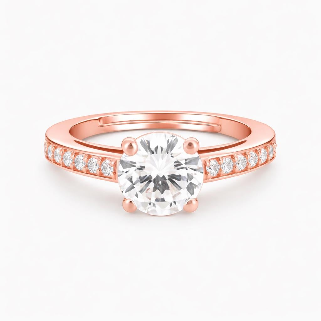 Rose Gold Sterling Silver Zircon Ring, Adjustable Band, Minimalist Promise Ring