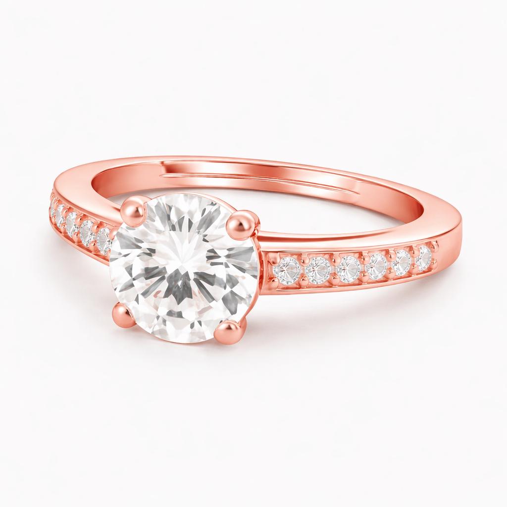 Rose Gold Sterling Silver Zircon Ring, Adjustable Band, Minimalist Promise Ring