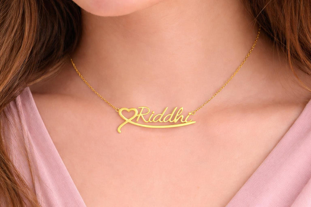 Custom Script Name Necklace with Heart, 925 Silver Plated Personalized Jewelry