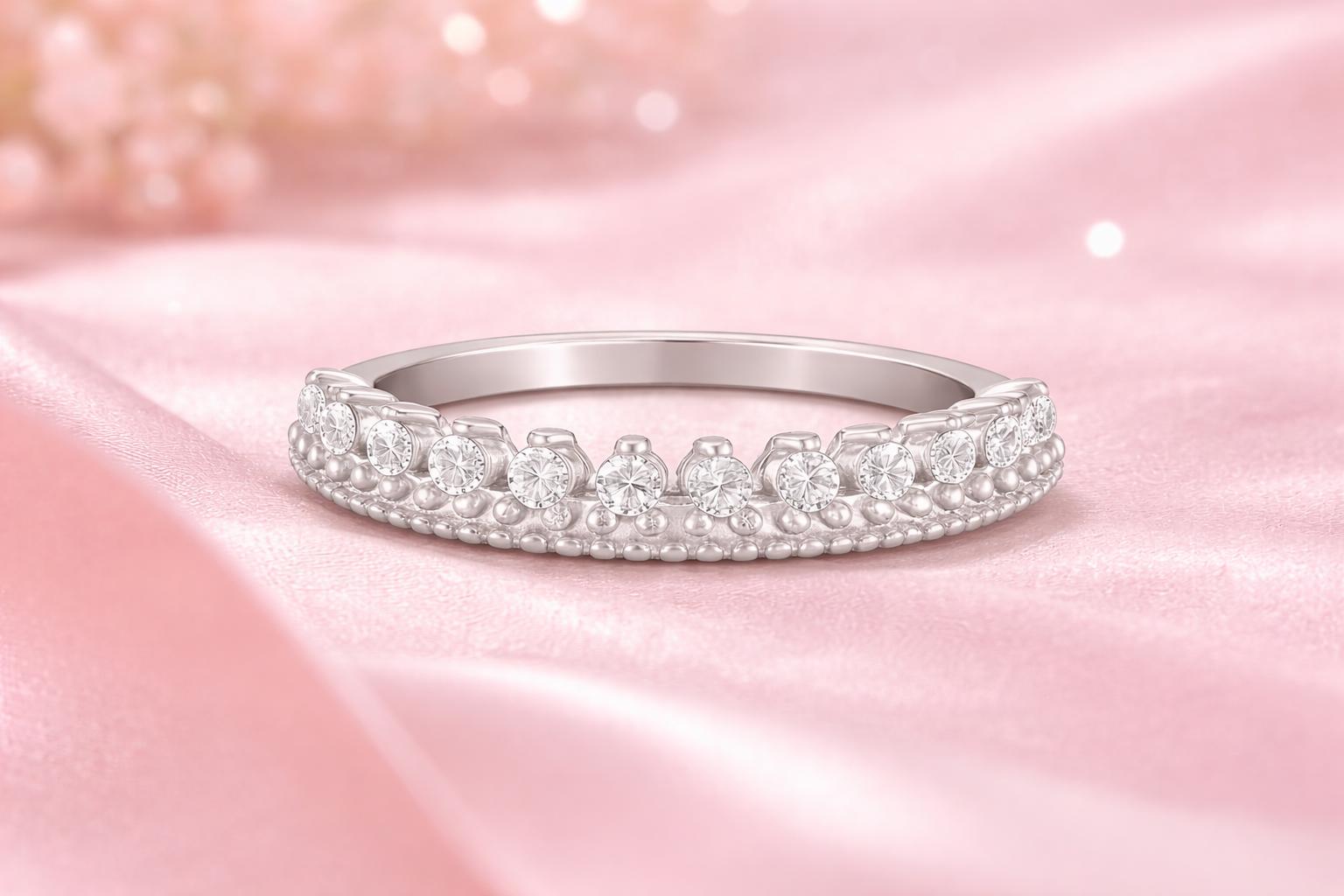 925 Silver Crown Ring, Cubic Zirconia Princess Band, Dainty Fairytale Stacking Ring