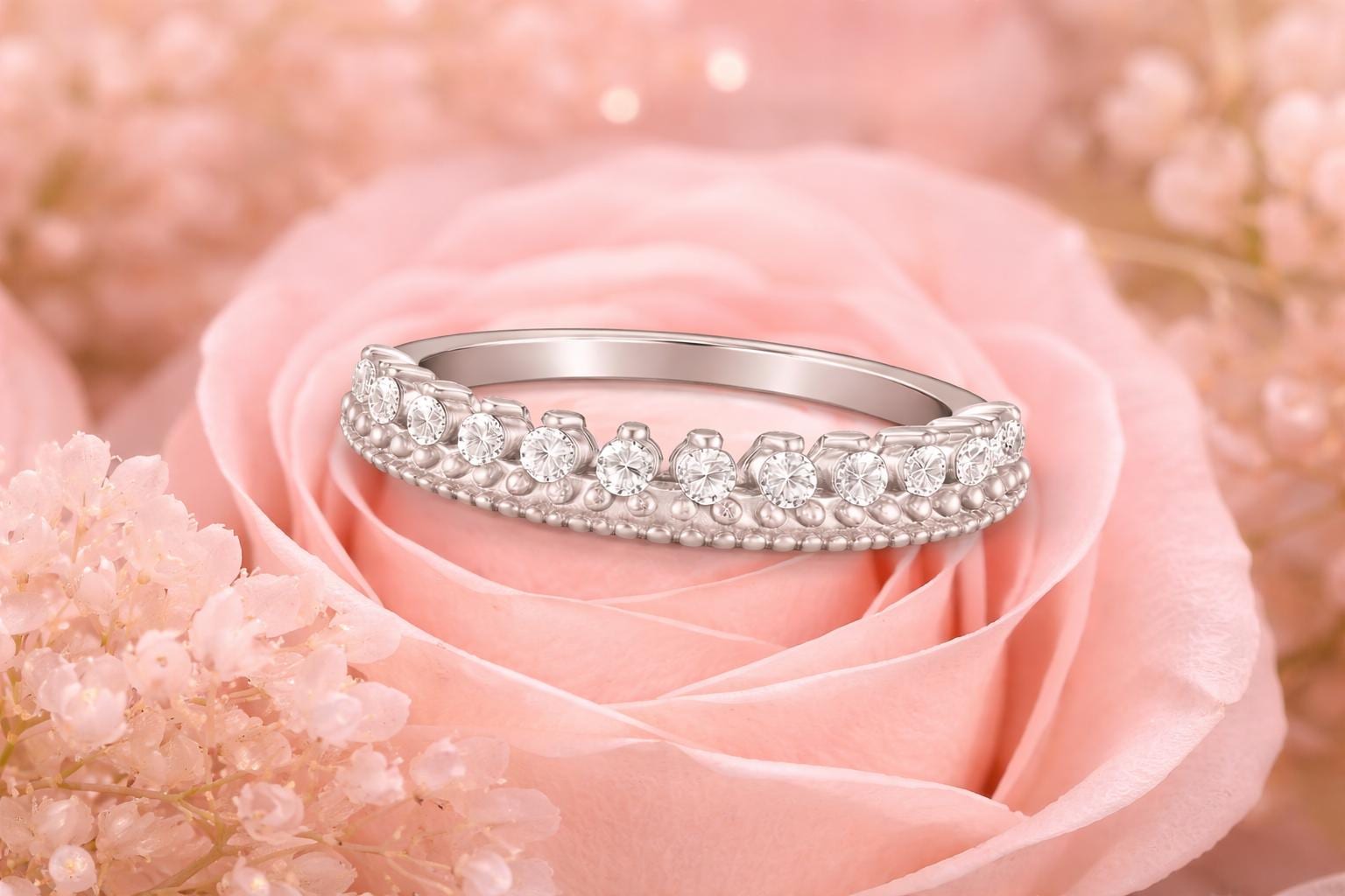 925 Silver Crown Ring, Cubic Zirconia Princess Band, Dainty Fairytale Stacking Ring