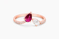 Rose Gold Pear Cut Ring, Sterling Silver Ruby CZ, Dainty Minimalist Statement Brith Stone