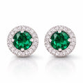 Emerald Green Halo Stud Earrings, 925 Sterling Silver CZ Stud Earrings, Dainty Round Studs, Minimalist Elegant Jewelry Gift for Her