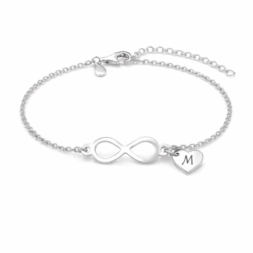 Personalized Infinity Heart Bracelet, Sterling Silver Initial Dainty Chain
